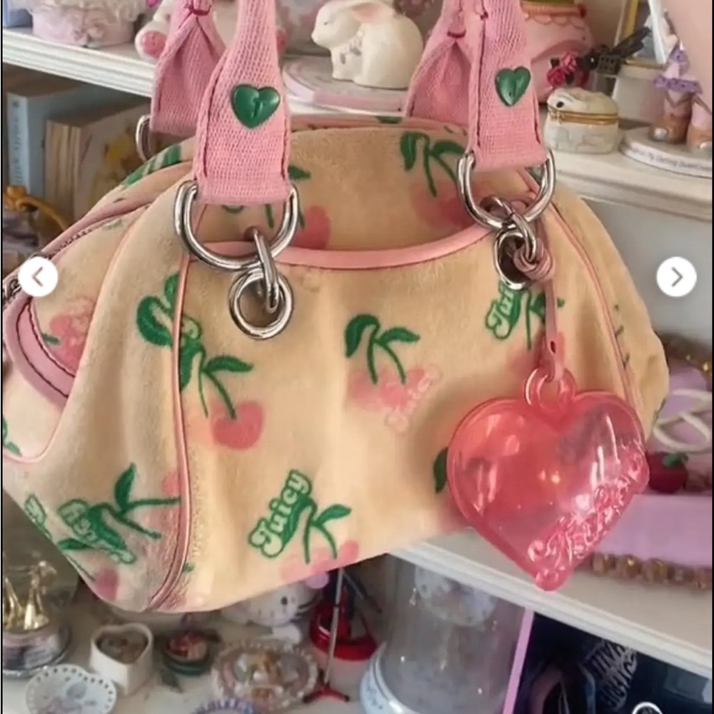 Juicy Couture Pink and Green Handbag cherry bag bowler I have one obo